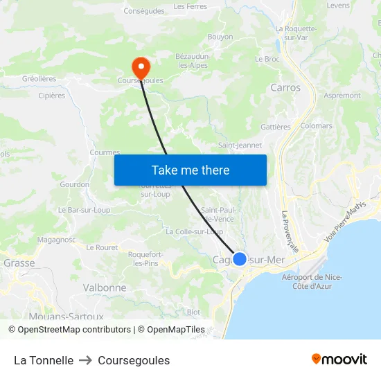 La Tonnelle to Coursegoules map