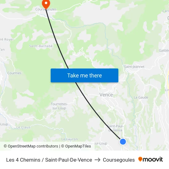 Les 4 Chemins / Saint-Paul-De-Vence to Coursegoules map