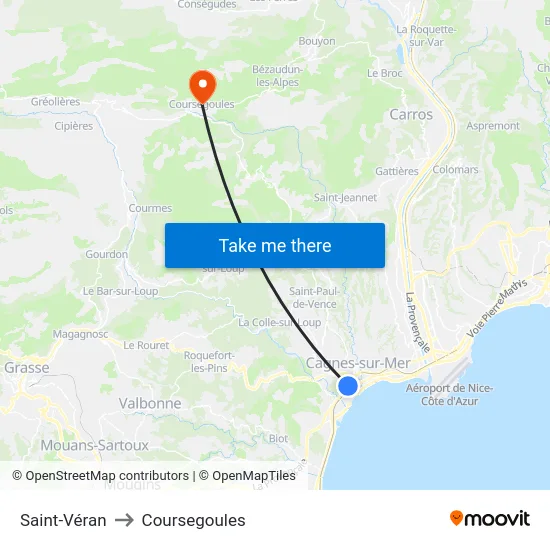 Saint-Véran to Coursegoules map