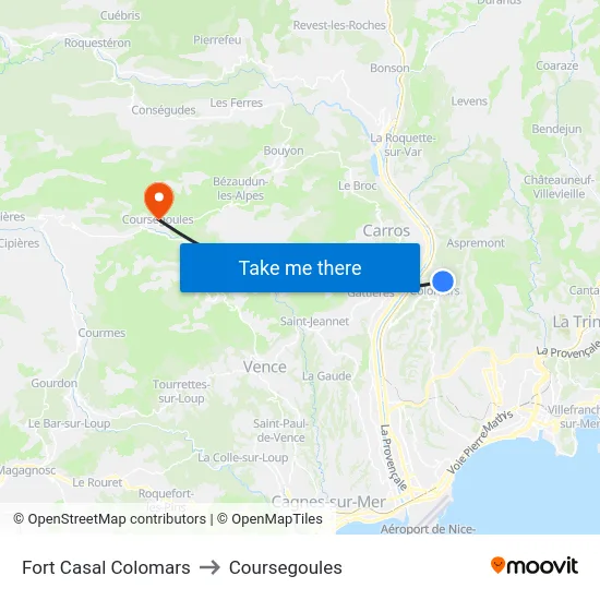 Fort Casal Colomars to Coursegoules map