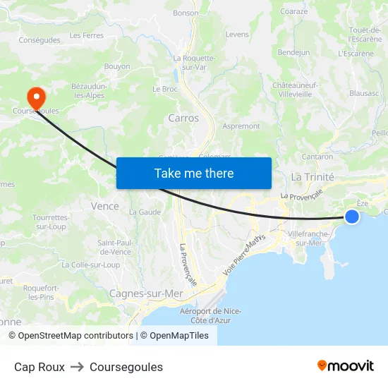 Cap Roux to Coursegoules map