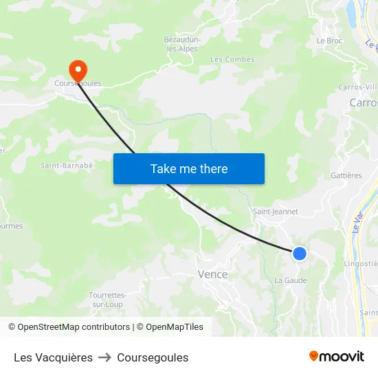 Les Vacquières to Coursegoules map