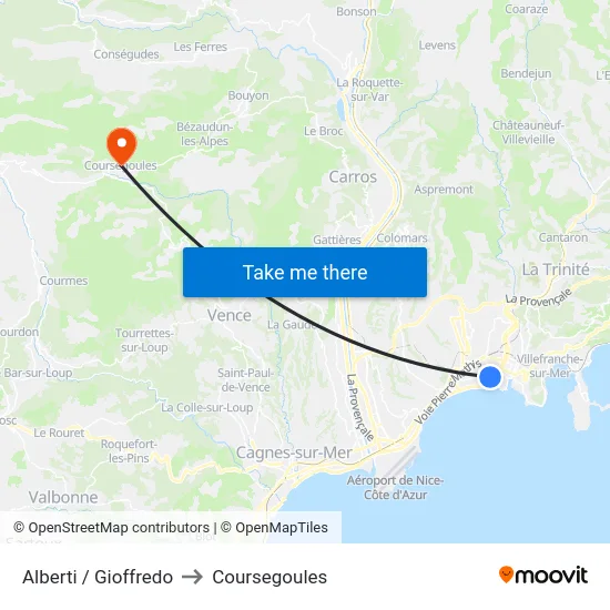 Alberti / Gioffredo to Coursegoules map