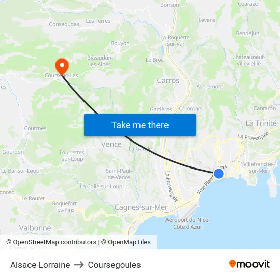 Alsace-Lorraine to Coursegoules map