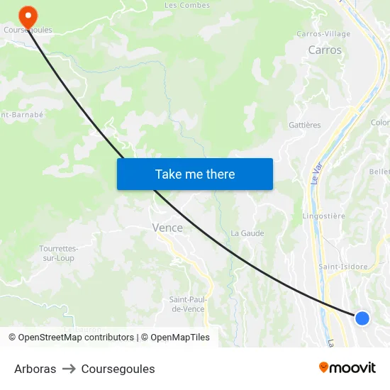 Arboras to Coursegoules map