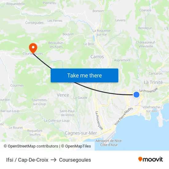 Ifsi / Cap-De-Croix to Coursegoules map