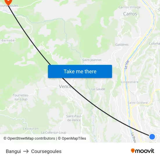 Bangui to Coursegoules map