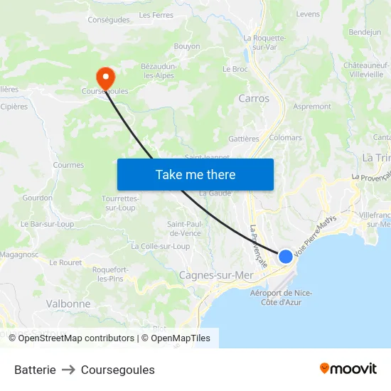 Batterie to Coursegoules map