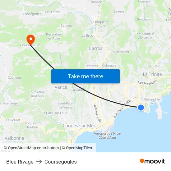 Bleu Rivage to Coursegoules map