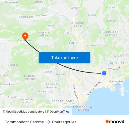 Commandant Gérôme to Coursegoules map