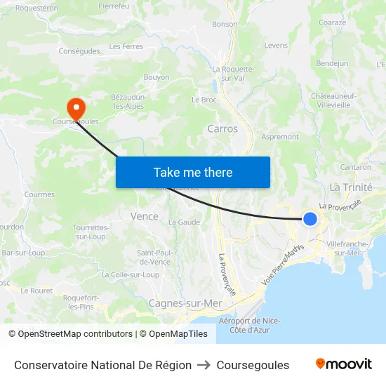 Conservatoire National De Région to Coursegoules map