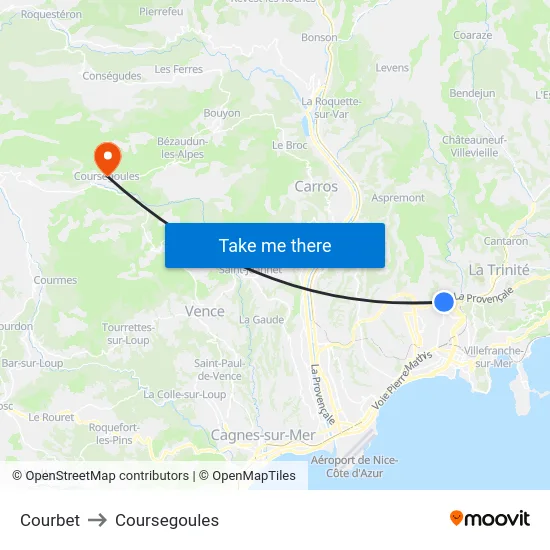 Courbet to Coursegoules map