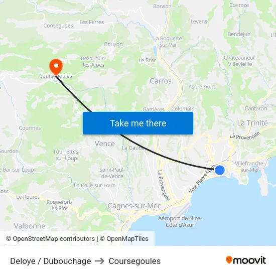 Deloye / Dubouchage to Coursegoules map