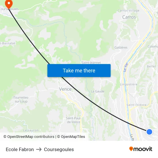 Ecole Fabron to Coursegoules map