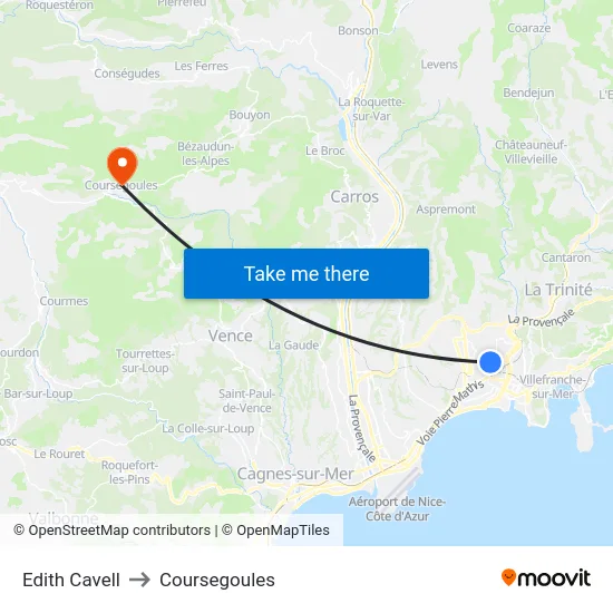 Edith Cavell to Coursegoules map