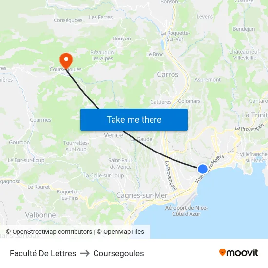 Faculté De Lettres to Coursegoules map