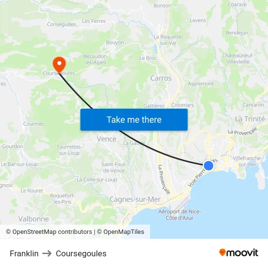 Franklin to Coursegoules map