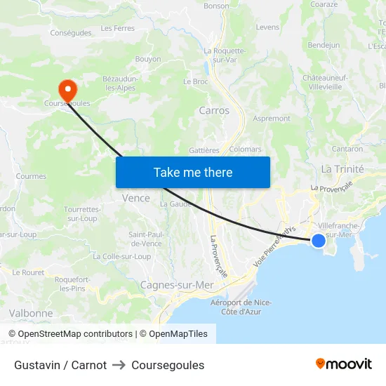 Gustavin / Carnot to Coursegoules map