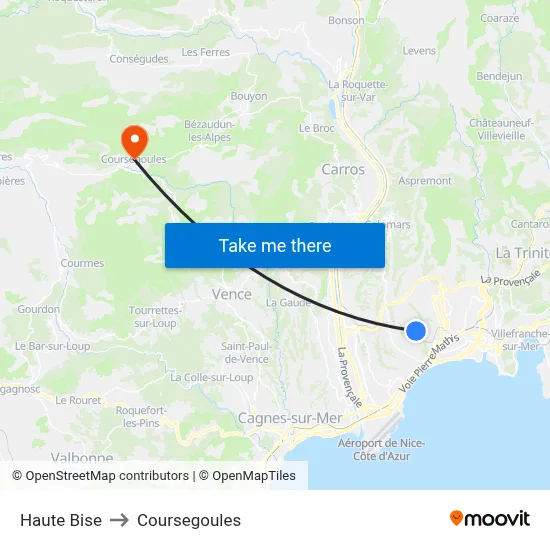 Haute Bise to Coursegoules map