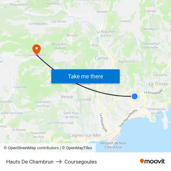 Hauts De Chambrun to Coursegoules map