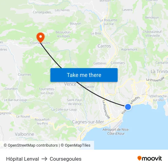 Hôpital Lenval to Coursegoules map