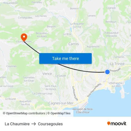 La Chaumière to Coursegoules map