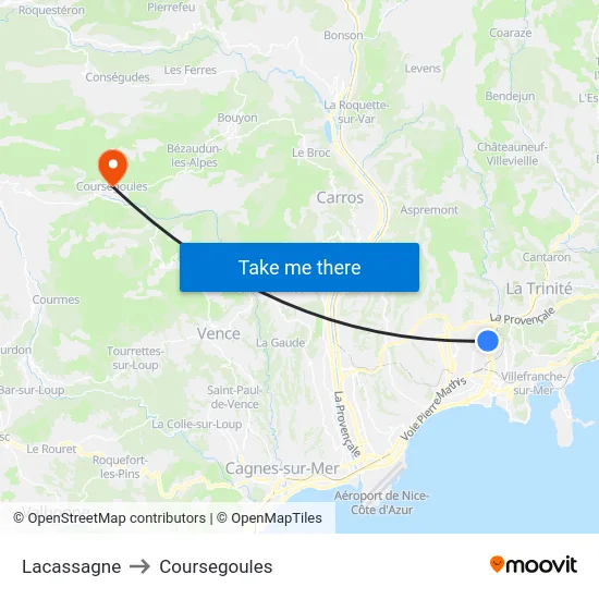Lacassagne to Coursegoules map