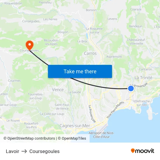 Lavoir to Coursegoules map