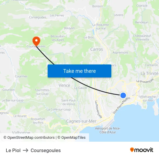 Le Piol to Coursegoules map