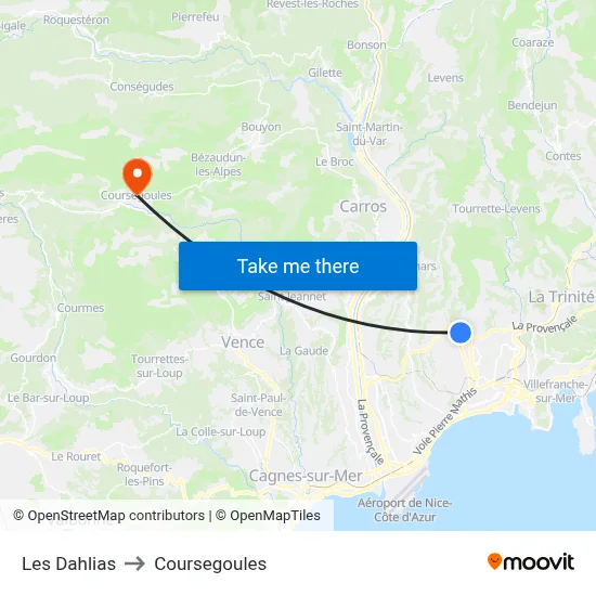 Les Dahlias to Coursegoules map