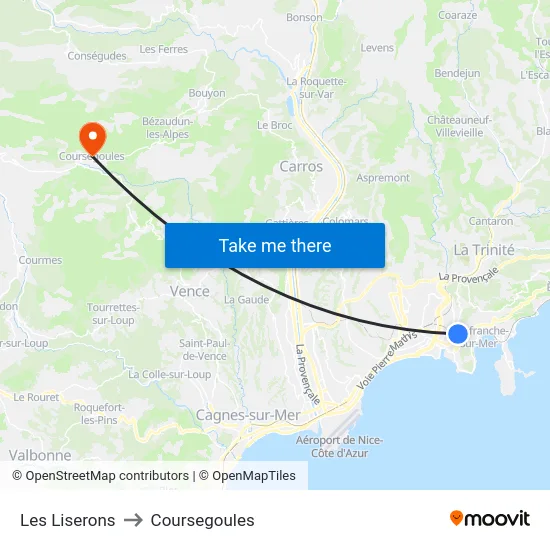 Les Liserons to Coursegoules map