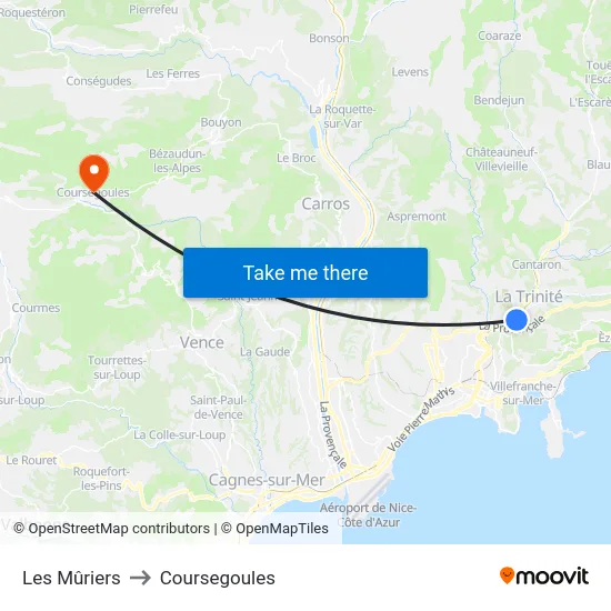 Les Mûriers to Coursegoules map