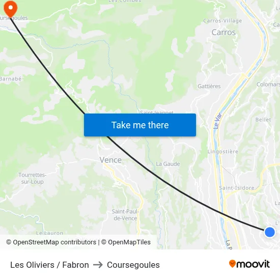 Les Oliviers /  Fabron to Coursegoules map
