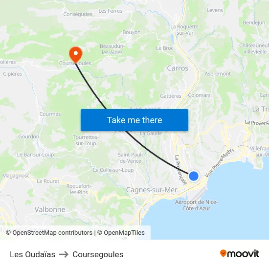 Les Oudaïas to Coursegoules map