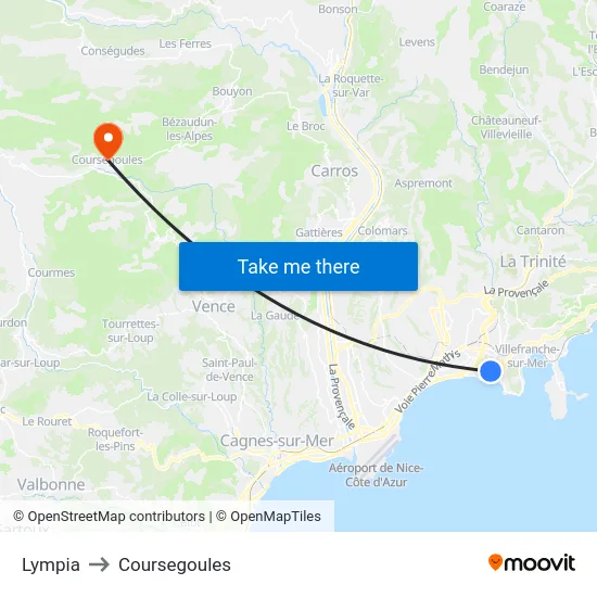 Lympia to Coursegoules map