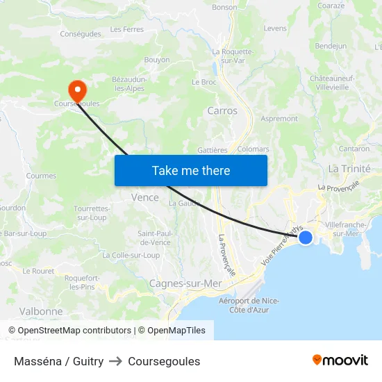 Masséna / Guitry to Coursegoules map