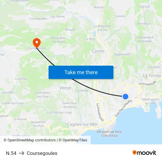 N.54 to Coursegoules map