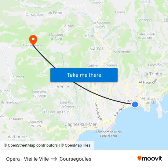 Opéra - Vieille Ville to Coursegoules map
