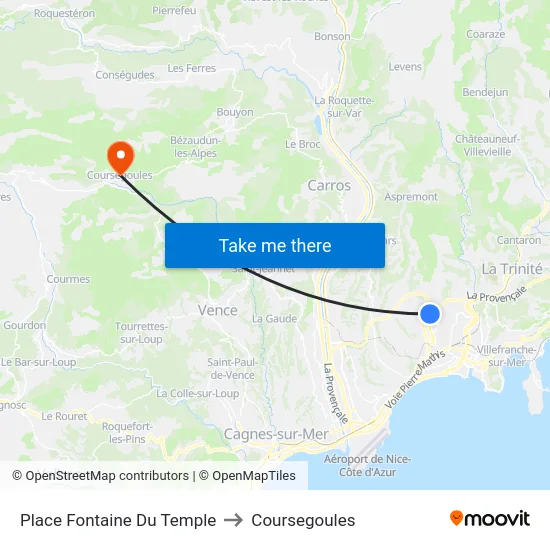 Place Fontaine Du Temple to Coursegoules map