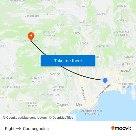 Righi to Coursegoules map