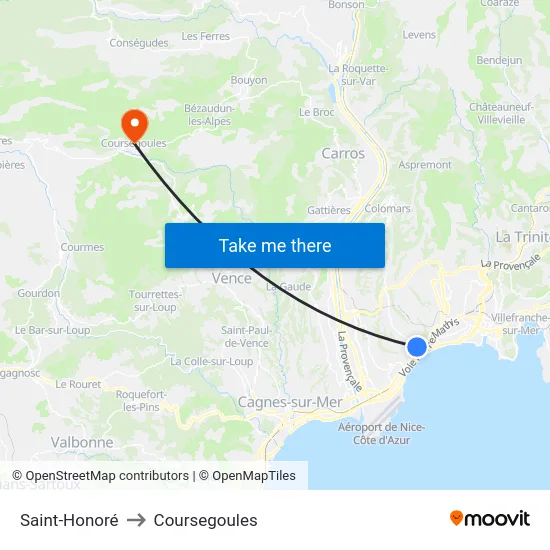 Saint-Honoré to Coursegoules map
