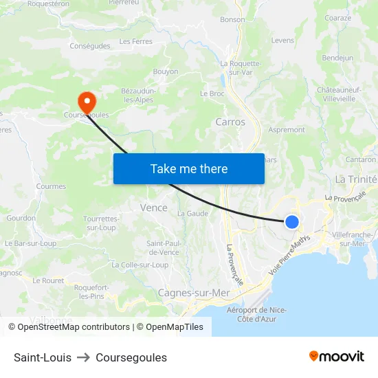 Saint-Louis to Coursegoules map