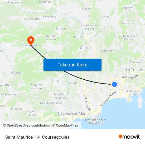 Saint-Maurice to Coursegoules map