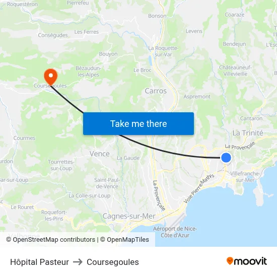 Hôpital Pasteur to Coursegoules map