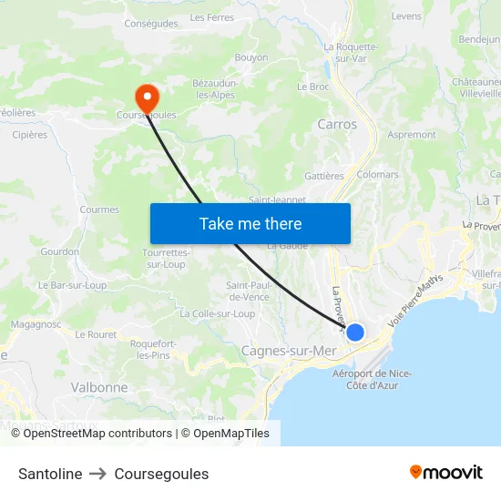 Santoline to Coursegoules map