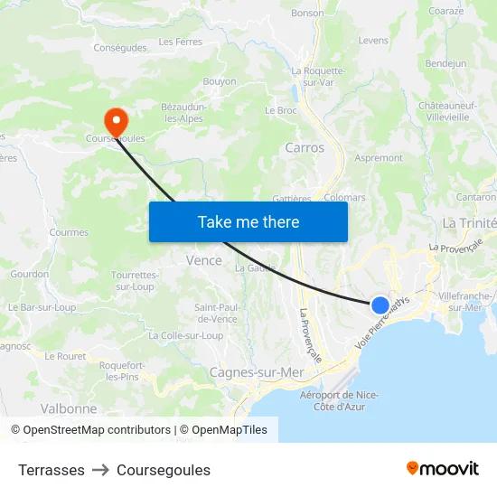 Terrasses to Coursegoules map
