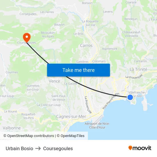 Urbain Bosio to Coursegoules map