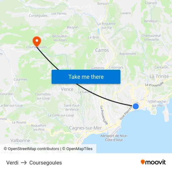 Verdi to Coursegoules map