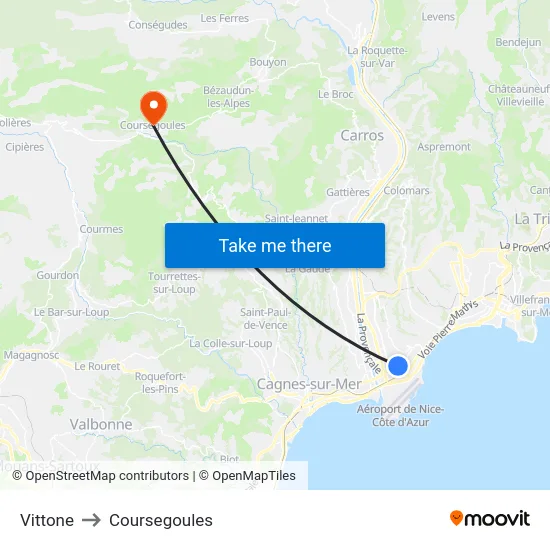 Vittone to Coursegoules map