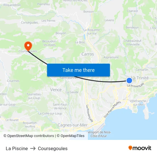 La Piscine to Coursegoules map